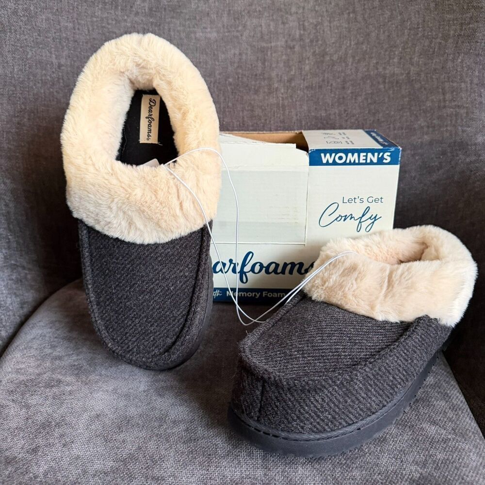 DEARFOAMS Women’s XL 11-12 Black Indoor/Outdoor Memory Foam Clog Slippers